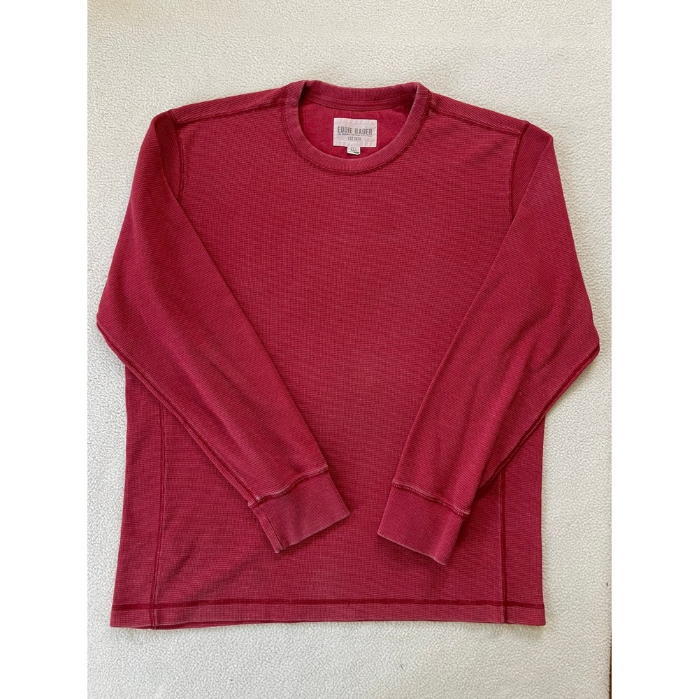 Eddie Bauer Mens Extra Large Tall Thermal Shirt Red Long Sleeve Waffle Knit